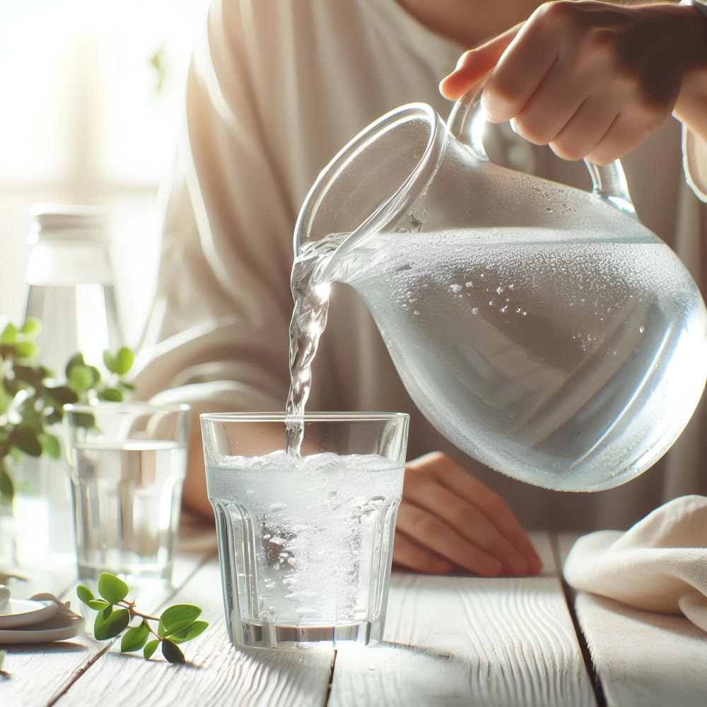 A glass being filled with clear water from a kitchen tap